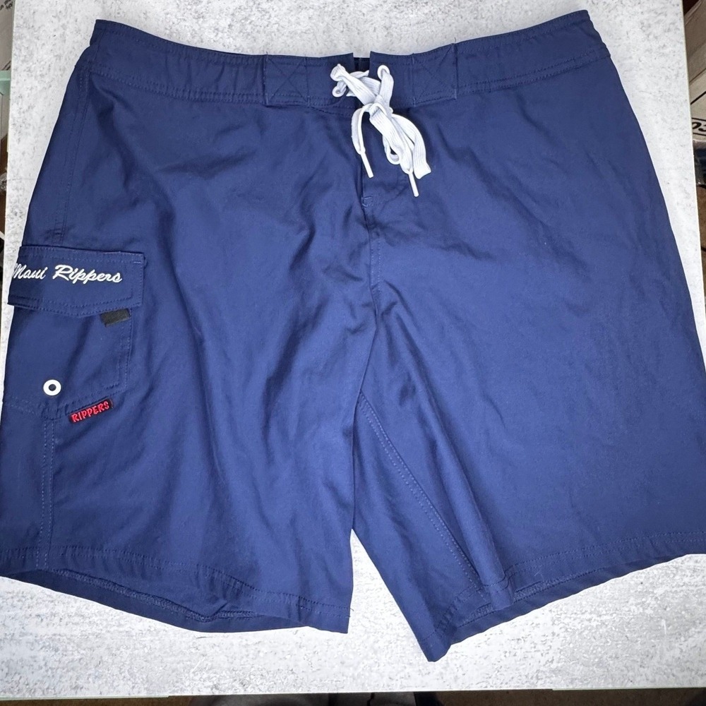 Maui Rippers Womens Board Shorts Swim Navy Blue Side Cargo Pocket Size 10